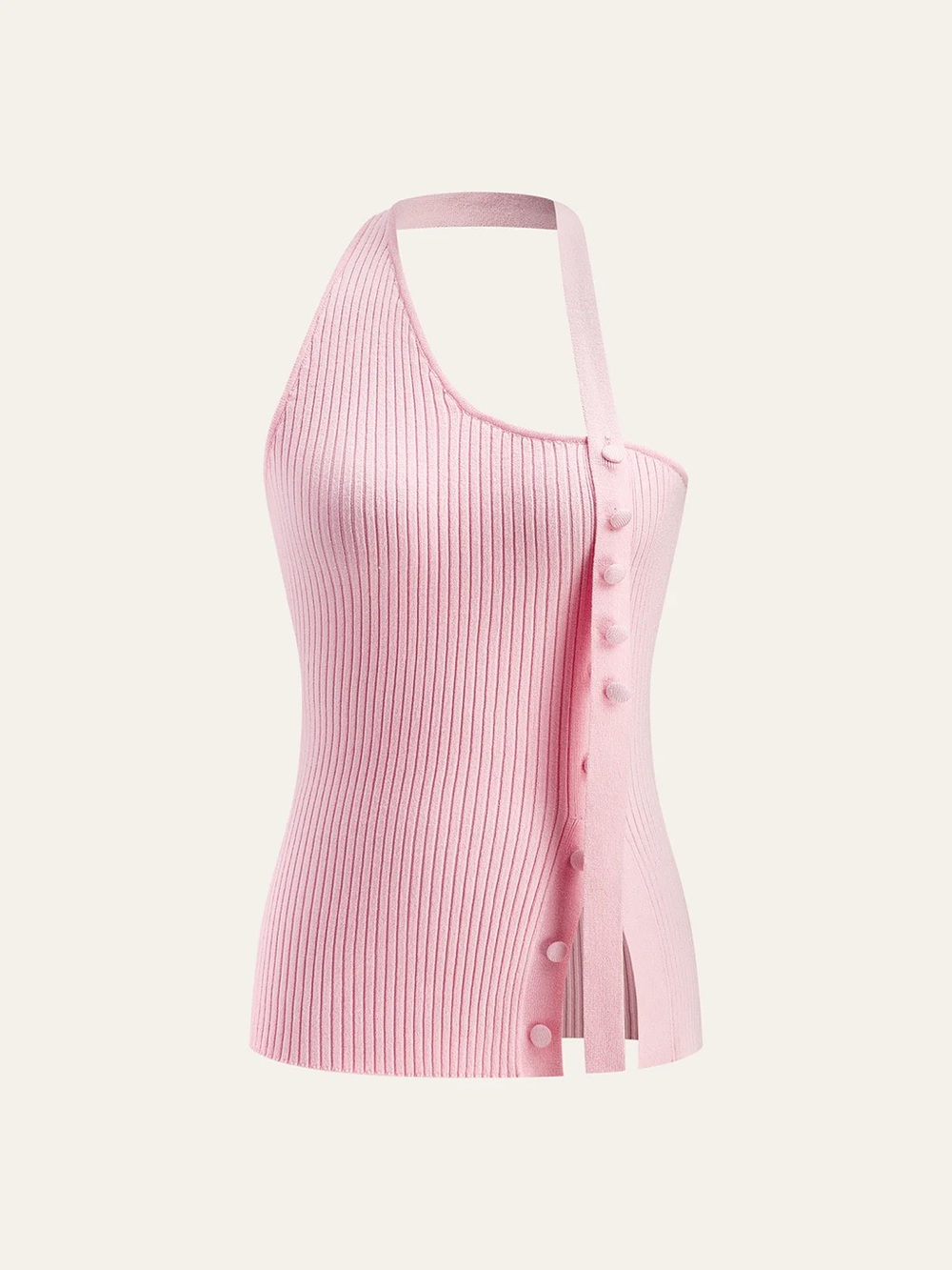 Zara Pink Ribbed Asymmetric Halter Tank